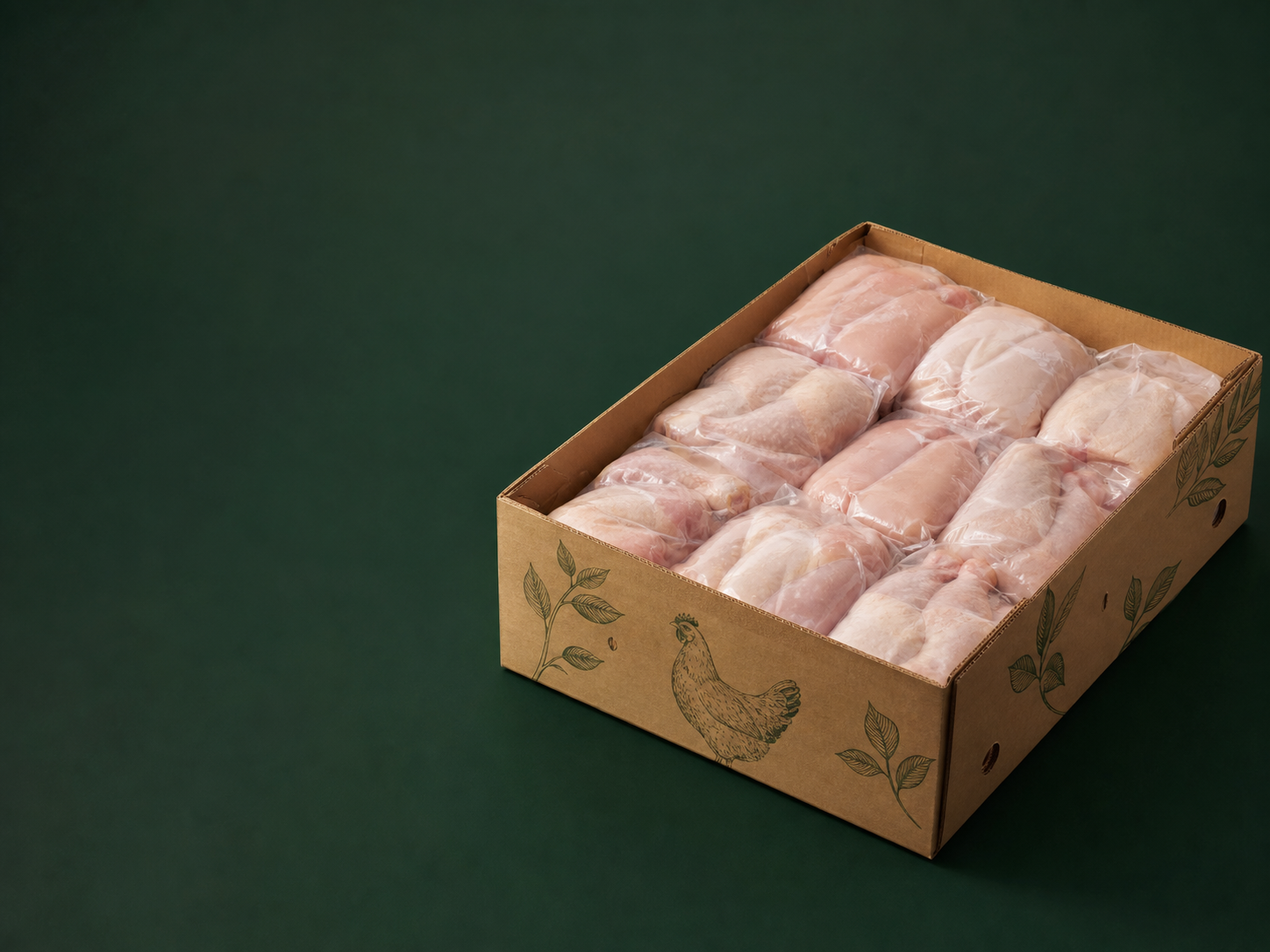 Carefully packed poultry in a kraft carton